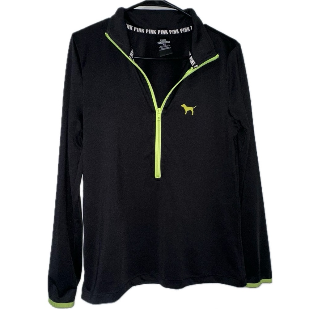 Victoria's Secret PINK Ultimate Quarter 1/2 Zip Pullover Black And Neon Green
